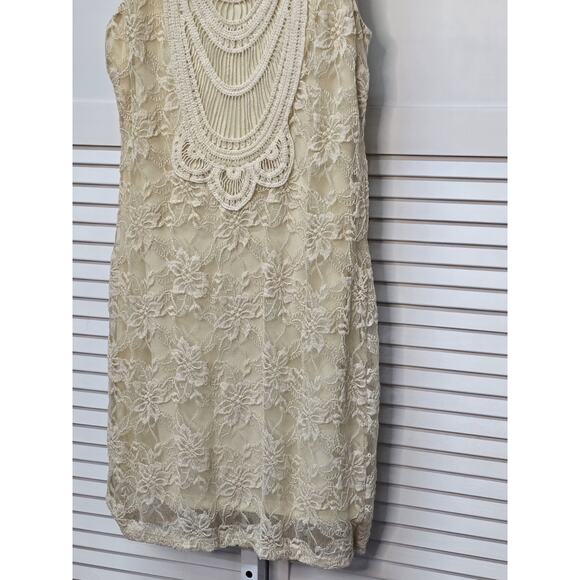 NEW VENUS CROCHET LINED BOHO SCOOP NECK MINI IVORY SLEEVELESS DRESS SIZE M - Picture 4 of 8